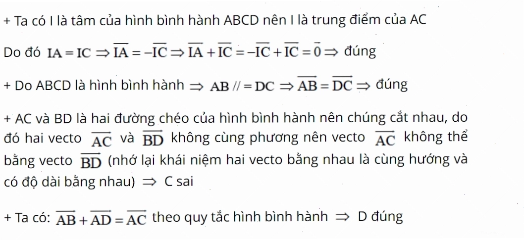 Ví dụ về quy tắc hình bình hành trong phép cộng vecto
