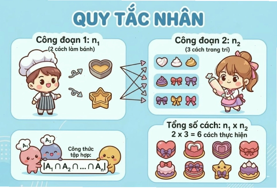 Ví dụ về quy tắc nhân với các lựa chọn hành trình