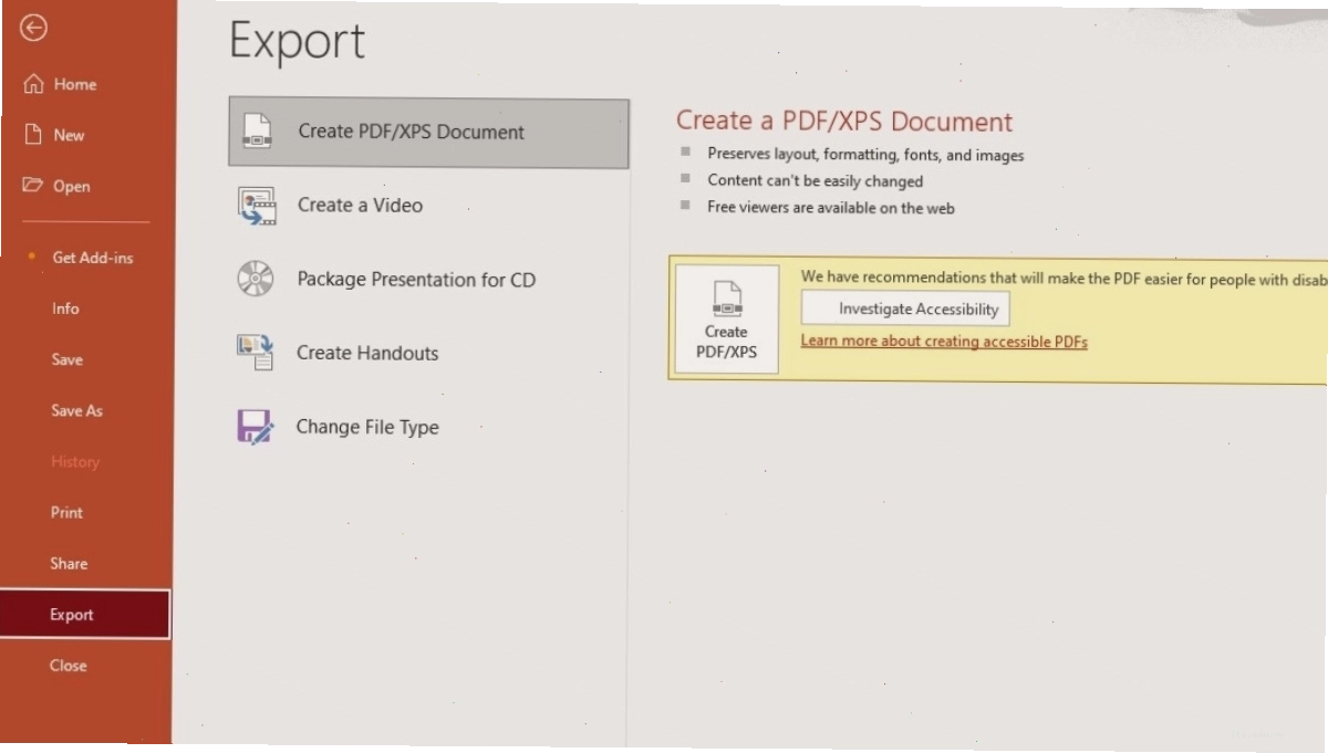 Xuất file PowerPoint sang PDF
